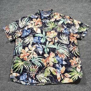 Tommy Bahama Shirt‎ Mens XL Black Floral Beach Tortola Watercolor Hawaiian Soft